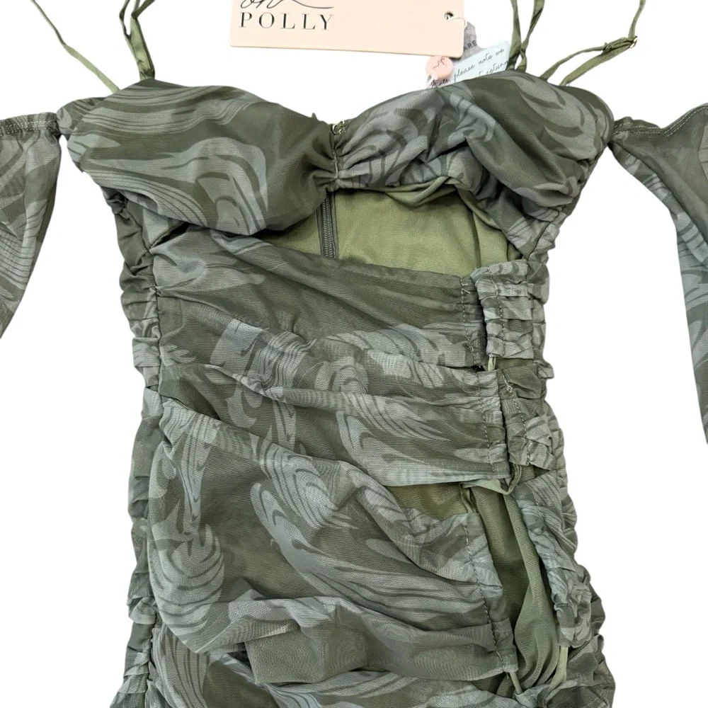Oh Polly Olive Green Lace-Up Mini Dress - Picture 7 of 12